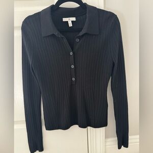 Banana Republic Half Button Collar Black Ribbed Sweater